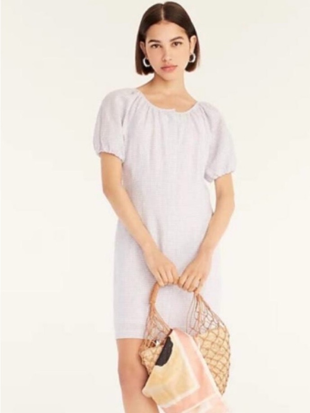 J. Crew Light Blue Gingham Puff-Sleeve Mini Dress